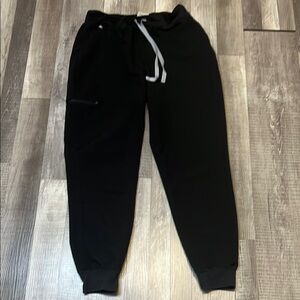 Figs Black Track Pants with Gray Drawstring